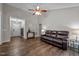 Spacious living room boasting high ceilings, stylish flooring, and a comfortable leather sofa at 309 Old Farm Dr, Graham, NC 27253