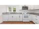 Modern kitchen with white cabinets, granite countertops, and stainless steel appliances at 464 Longfellow St, Fuquay Varina, NC 27526