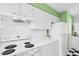 White kitchen with smooth top range and matching white refrigerator; tiled backsplash at 198 Ridge Trl, Chapel Hill, NC 27516
