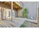 A wooden patio with sliding glass doors leading to the interior of the house at 198 Ridge Trl, Chapel Hill, NC 27516