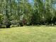 Lush green backyard surrounded by mature trees, offering privacy and a serene outdoor space at 2046 Fellini Dr, Apex, NC 27502