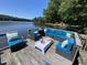 Stunning lake view from this spacious deck with plush seating and charming accents at 2140 N Lakeshore Dr, Chapel Hill, NC 27514
