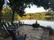 Peaceful lakeside patio area with cozy seating, perfect for enjoying sunsets by the fire pit at 2140 N Lakeshore Dr, Chapel Hill, NC 27514