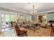 Living room with chandelier, seating area, and doors to the outside at 2140 N Lakeshore Dr, Chapel Hill, NC 27514