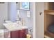 Close up of sink in stylish bathroom with modern vanity, built-in shelves at 2313 Prince St, Durham, NC 27707