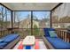 Inviting screened-in porch featuring comfortable lounge chairs and a view of the backyard at 3609 Kilgo Dr, Durham, NC 27705