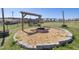 Outdoor fire pit with hanging chairs and stone border at 38 Winter Red Way, Benson, NC 27504