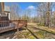 Back deck overlooking a spacious yard with mature trees, perfect for outdoor enjoyment at 484 Galaxy Dr, Garner, NC 27529