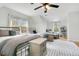 Bright bedroom featuring two beds, large windows, ceiling fan, and neutral decor at 527 N Main St, Wake Forest, NC 27587