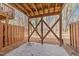Outdoor patio featuring a brick floor, wooden beams, and view of fenced yard at 5421 Vista View Ct, Raleigh, NC 27612