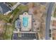 Overhead view of the community pool, picnic pavilion, and playground at 7 Starwood Ln, Durham, NC 27712