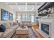 Bright living room featuring hardwood floors, fireplace, and large windows at 81517 Alexander, Chapel Hill, NC 27517