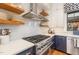 Stylish kitchen with stainless steel appliances, wood shelving and custom cabinets at 117 S Bloodworth St, Raleigh, NC 27601