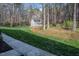 Serene backyard featuring a storage shed, bordered by trees, and providing ample space for outdoor activities at 1305 Bascomb Dr, Raleigh, NC 27614