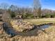 Picturesque aerial view showcases a home with a creek bordering the property and lush greenery at 3010 University Station Rd, Durham, NC 27705