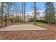 Backyard basketball court with hoop near the house and surrounded by trees at 3421 Griffice Mill Rd, Raleigh, NC 27610