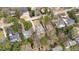 An aerial perspective highlighting homes nestled among mature trees, with views of streets and neatly kept lawns at 909 Lake Boone Trl, Raleigh, NC 27607