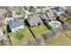 An aerial view showcases this property's spacious backyard and proximity to neighboring homes at 9117 Cornwell Dr, Wake Forest, NC 27587