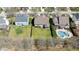 An aerial view showcases this property's spacious backyard and proximity to neighboring homes at 9117 Cornwell Dr, Wake Forest, NC 27587