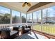 Relaxing screened porch with comfortable seating, decorative rug, and views of the well-maintained backyard at 9117 Cornwell Dr, Wake Forest, NC 27587
