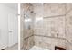 Bathroom with a tile shower with glass enclosure and a linen closet at 1500 Allen Ln, Hillsborough, NC 27278