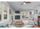 Cozy living room with a fireplace, plush seating, and access to outdoor spaces at 202 Duncan St, Raleigh, NC 27608