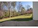 Lawn in backyard featuring trees and vegetation, creating a peaceful outdoor setting at 213 Yellow Poplar Ave, Wake Forest, NC 27587