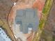 An aerial view shows the roof of a new home being constructed on a wooded lot at 2916 Frances Marie Ln, Raleigh, NC 27603