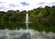 A beautiful lake view features a fountain in the water surrounded by lush trees at 2916 Frances Marie Ln, Raleigh, NC 27603