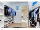 Large walk-in closet with shelving and rods for organized clothing storage at 298 Bonterra Way, Chapel Hill, NC 27516