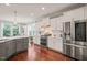 Modern kitchen featuring stainless steel appliances, white cabinets, and stylish countertops at 309 Orange Blossom Ct, Wake Forest, NC 27587