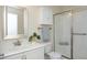 Cozy bathroom features glass shower, mirror, and vanity with sink at 5421 Downton Grove Ct, Fuquay Varina, NC 27526
