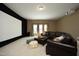Home theater with projector, ample seating, and a cozy ambiance for entertaining guests at 5421 Downton Grove Ct, Fuquay Varina, NC 27526