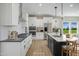 Modern kitchen featuring white cabinets, stainless steel appliances, and a large island with bar seating at 69 Alex Farm Ct # 21, Zebulon, NC 27597