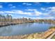 Scenic view of a tranquil pond with a fountain and gazebo, framed by lush trees and blue skies at 10421 Rosegate Ct # 303, Raleigh, NC 27617