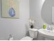 Charming powder room with a pedestal sink, modern fixtures, and elegant decor at 1564 Highpoint St, Wake Forest, NC 27587