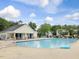 Community pool with a clubhouse and lounge chairs under a bright sky at 200 Indian Branch Dr, Morrisville, NC 27560