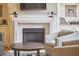 Living room showcasing fireplace with mantle and comfortable seating area at 203 Valleyshire Rd, Durham, NC 27707