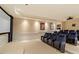 Home theater boasts tiered seating, projector, and movie screen at 212 Whirlaway Ln, Chapel Hill, NC 27516