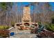 Cozy outdoor stone fireplace with comfortable seating, creating an inviting space for gatherings at 3227 Morrow Farm Ln, Chapel Hill, NC 27516