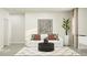 Bright living room with a comfortable white sofa, a black woven ottoman, and stylish wall art at 712 Swim Cave Ln, Wendell, NC 27591