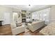 Comfortable living room with wood flooring, stone fireplace, and lots of natural light at 73 Vibernum Vw, Four Oaks, NC 27524