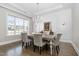 Formal dining room showcasing elegant wainscoting, hardwood floors, chandelier, and natural light at 832 Mountain Vista Ln, Cary, NC 27519