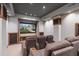 Home theater room with comfortable seating, a large screen, and dim lighting for an immersive experience at 12117 Cliffside Cir, Raleigh, NC 27614