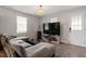 Cozy living room featuring gray walls, a comfortable sectional sofa, and natural light at 1304 Drew St, Durham, NC 27701