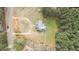An aerial view of a landscaped property with a distinctive home, circular driveway, and an inviting in-ground pool at 2505 Egypt Mountain Rd, Kittrell, NC 27544