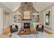 Cozy living room with a stone fireplace, built-in shelves, and comfortable seating at 3417 Pea Ridge Rd, New Hill, NC 27562