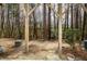 View of the backyard with exposed wood structure and some forest visible in the distance at 345 Anterbury Dr, Apex, NC 27502