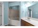 Bathroom with tub, vanity and tile floors at 6001 Winterpointe Ln # 204, Raleigh, NC 27606