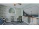 A charming landing area with a decorative wall niche and railing at 6089 Joe Trail Ct, Mebane, NC 27302